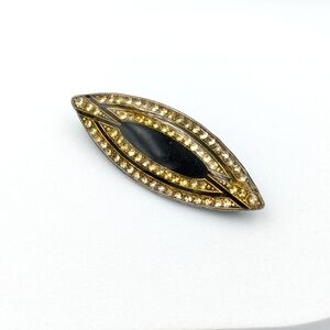 Vintage art deco 1970s trombone clasp enamel rhinestone brooch pin